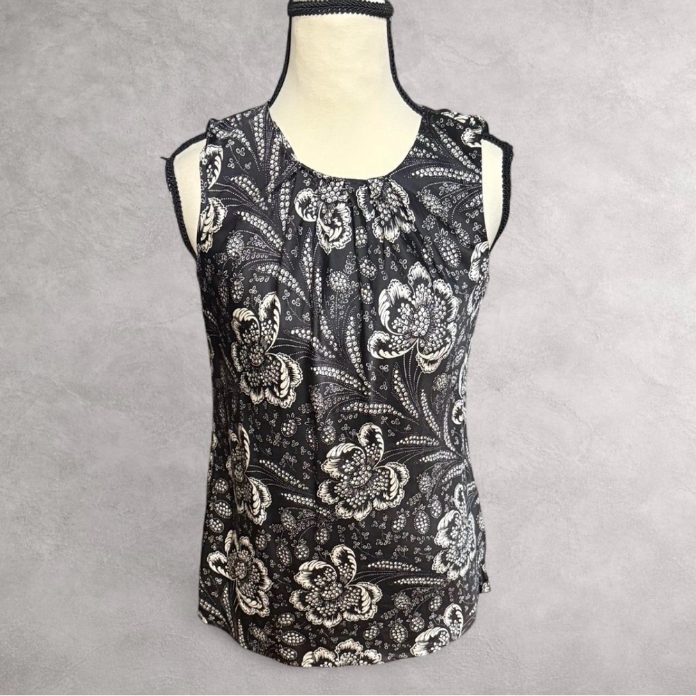 Talbots Black and‎ White Floral Blouse